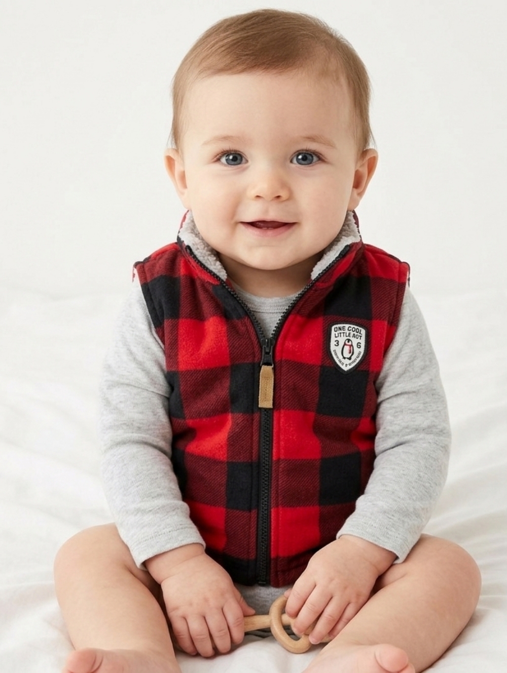 Carter's Baby Boy Red Plaid Zip Up Vest Size 12M